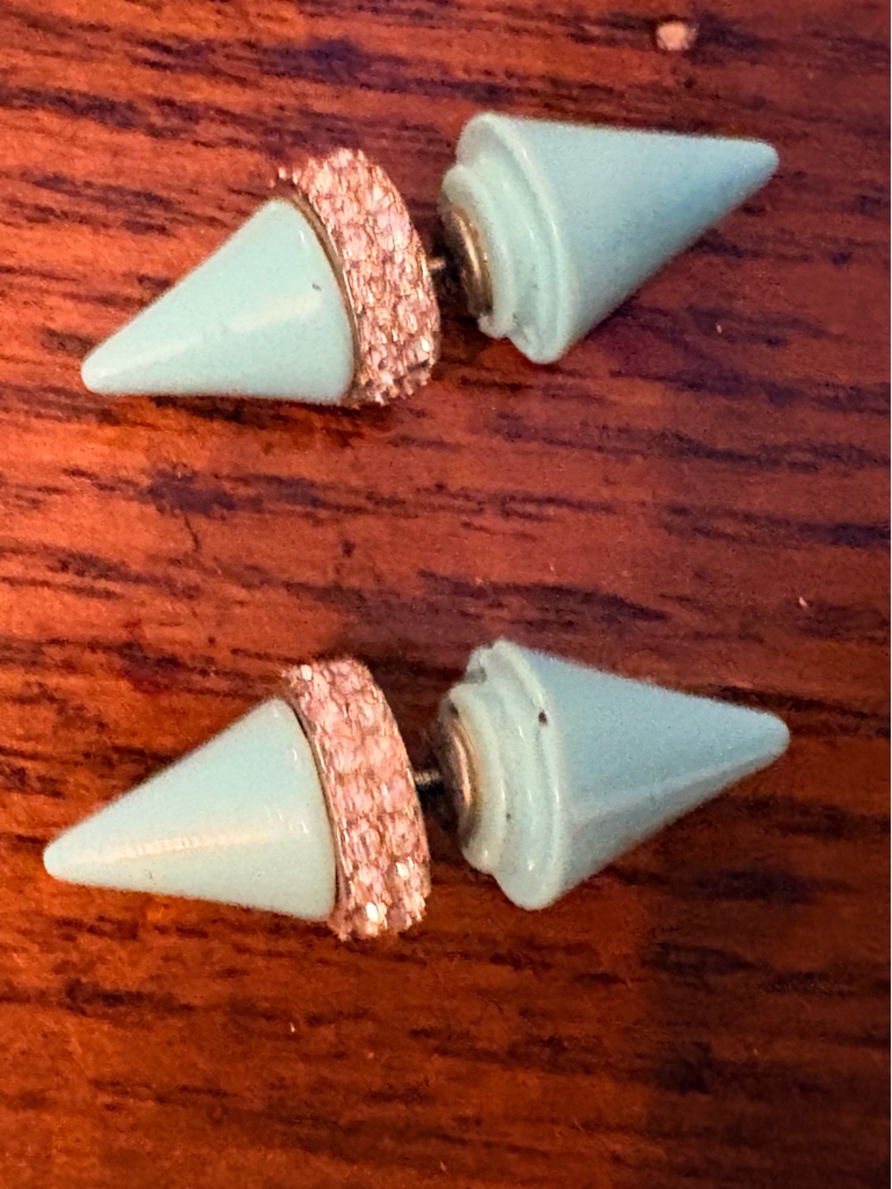 Light blue Spike Double-Ended Stud Earrings with Crystal Band -
